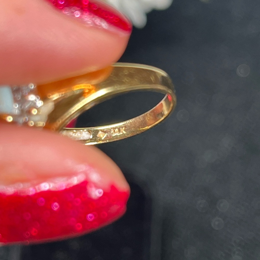 Genuine 14 Karat Gold Opal and Diamond Ring - Picture 5 of 16